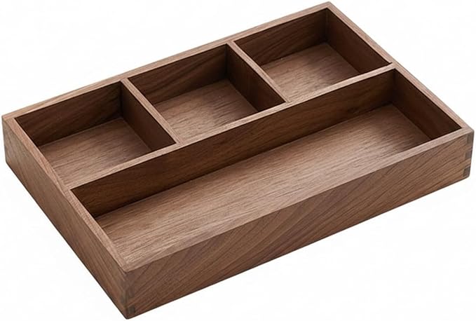 Solid Black Walnut Wood Desk Organizer Tray for Office, Entryway, and Home Storage