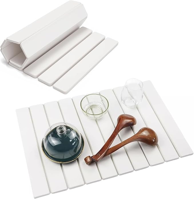 Stone Dish Drying Mat for Kitchen Counter 28" x 16" Quick Dry Diatomaceous Earth Drying Mat Foldable Super Absorbent Non Slip Drying Pad for Dishes Plates Cups Bottles Kitchen Countertop White Marble