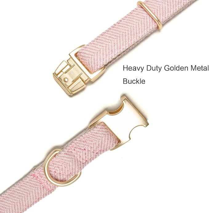 Soft Cotton Hemp Dog Collar with Metal Buckle Adjustable Twilled Dog Collars for Female Small Medium Large Dogs(Pink,Large)