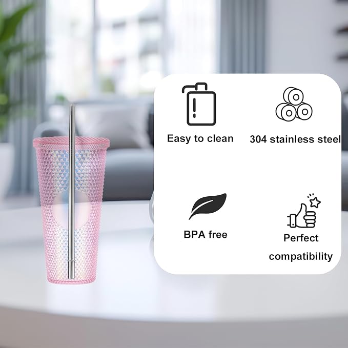 Lyreh 6 Pcs Stainless Steel Straws Replacement for Starbucks Cold Cup Venti 24 oz, Reusable & BPA-Free Metal Straight Tumbler Straws with Cleaning Brush for Starbucks
