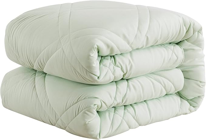 Feather and Loom Double Diamond Stitch Down Alternative All Season Comforter - Soft and Easy Care Microfiber Cover, Hypoallergenic High Loft Fill, Machine Wash Color: Green | Size: Full/Queen