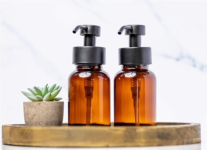 soap Dispenser Hand and Dish Soap Dispenser Set for Kitchen Amber Glass Bottles Bathroom Liquid