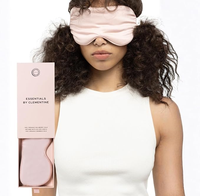 Clementine Mulberry Silk Sleep Mask | Full Blackout Contoured Eye Mask for Sleeping | Organic & Non-Toxic | Oversized Night Blindfold | Hypoallergenic & Frizz-Free Eye Cover for Deep Sleep