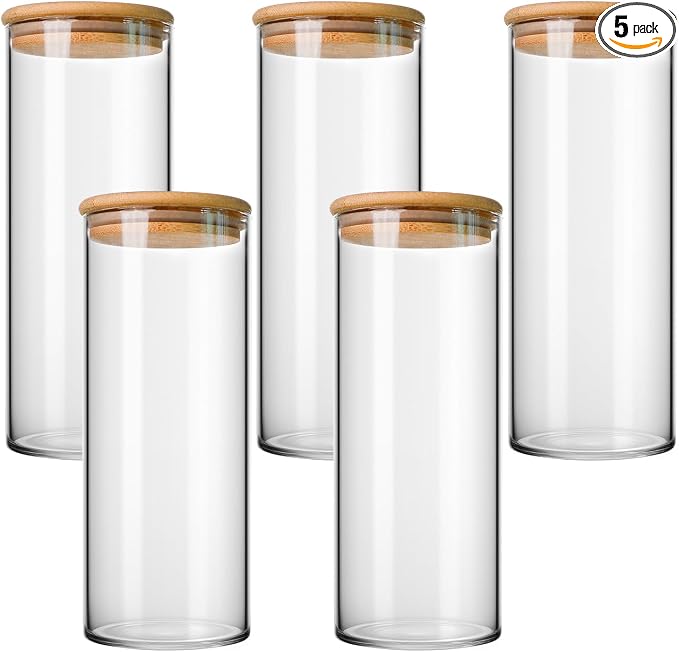 27.05Oz Kitchen Storage Jar - Clear Glass Jars with Bamboo Lids - Airtight Food Storage Containers Jars - Glass Cereal Storage Containers - Stackable Pantry Storage Jar for pasta,Flour,Nuts,Cookies