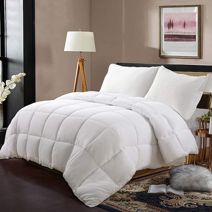 All Season Hypoallergenic Luxurious Down Alternative Cotton Comforter, Ultra-Soft 750 Fill-Power Queen Size Measures 88" x 92", White