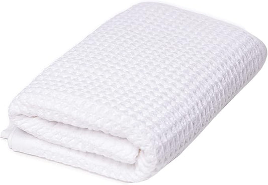 SUTERA - Waffle Hand Towel for Bathroom, Luxury Bath Towels Infused with Silver Ions, Ultra Soft Absorbent Quick Drying Design Shower Towels, Lightweight Californian Pima Cotton Fiber - White