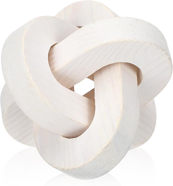 Yalikop 3 Link Wood Knot Decor - Hand Carved Coffee Table Decoration, Boho Chain Link Decor, Modern Shelf, Rustic Objects for Home Living Room Bedroom(Classic,White)