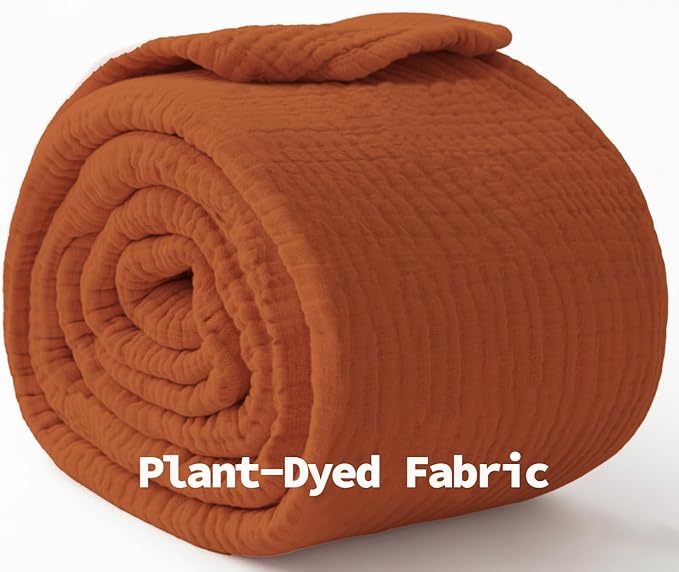 KyraHome Muslin Throw Blankets for Adults, Kid, 50"x60",100% Cotton Plant Dyed, Breathable, Lightweight Gauze Soft Cotton Blanket for Couch, All Season (Terracotta/Rust Orange)