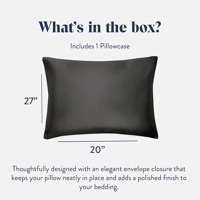 Brooklinen Mulberry Silk Pillowcase – 100% Pure Silk Pillow Case, Soft & Durable, Anti-Friction Comfort, Hight Quality Smooth Texture – Machine Washable & Breathable – Standard Size (Carbon)