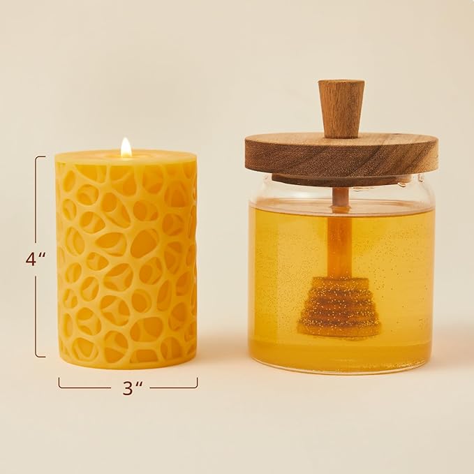 Ashlux Beeswax Pillar Candles 3x4 inch, 100% Pure Beeswax Candles-174 Hours Long Burning, Unscented and Dripless Pillar Candles Bulk for Christmas Lights,Wedding,Parties,Spas,Home Decorative