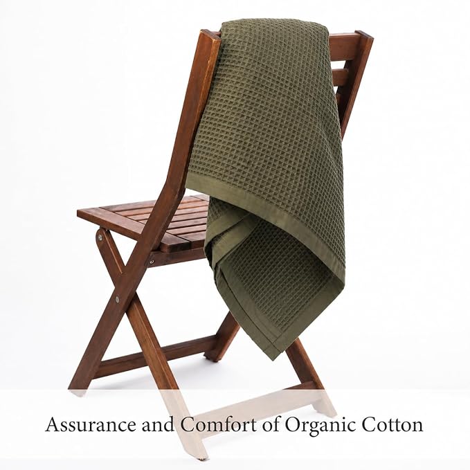 Salt Earth GOTS Certified 100% Organic Cotton Throw Blanket, 55"x60" Waffle Blankets & Throws for Bed, Throw Blanket for Couch, Cozy Christmas Blankets and Throws for Christmas Gifts (Ivy Green)