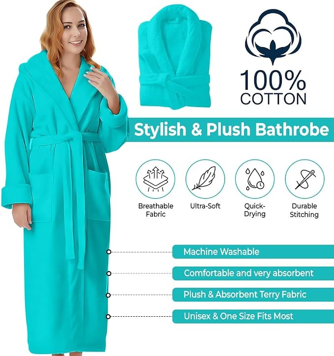 KAHAF COLLECTION Cotton Terry Robes for Women and Men, Terry Shawl Collar Bathrobe, ONE SIZE - UNISEX Men & Women Spa Robe