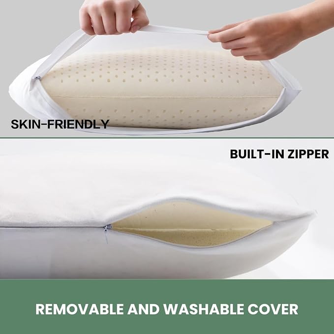 Talalay 100% Natural Premium Latex Pillow,Bed Pillow for Sleeping with Removable Cotton Cover, Helps Relieve Pressure, Breathable, Pressure Relief, Durable (1, Standard (High Loft))