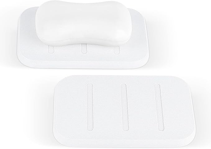 Adorila 2 Pack Diatomite Soap Dish, Absorbent Soap Bar Holder Pad for Bathroom, Self-Dry Soap Saver Container (White)