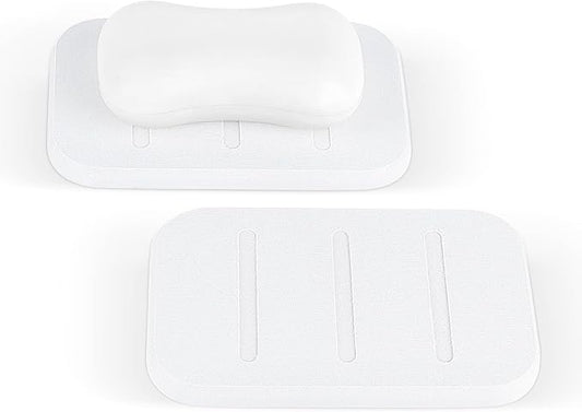 Adorila 2 Pack Diatomite Soap Dish, Absorbent Soap Bar Holder Pad for Bathroom, Self-Dry Soap Saver Container (White)