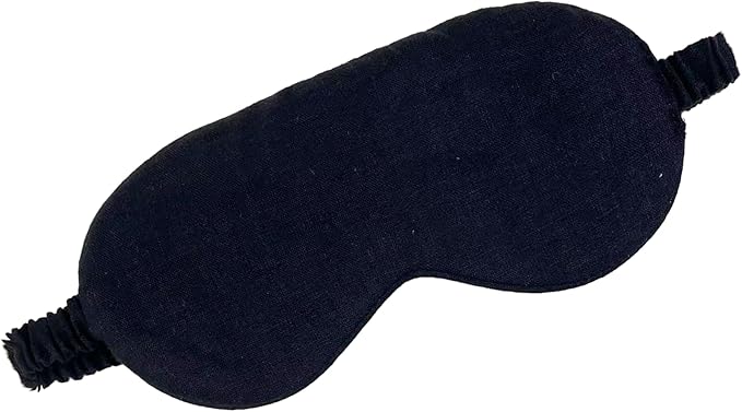 Eye mask Pure Linen Sleep Mask with Elastic Band, No Pressure On Eyes,Side Sleeper Eye Cover Organic Cotton Core Blindfold,Napping & Yoga Travel Essentials (Black)