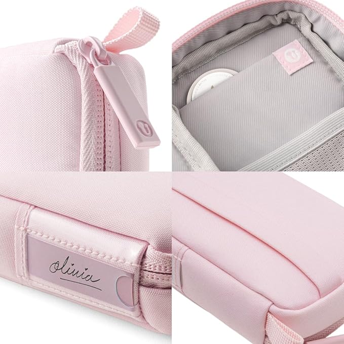 Folio Mini Tech Gear Pouch with Label Identification for Travel, Gym, Work Organizer for Cables Chargers, Electronic Accessories (Pale Pink)