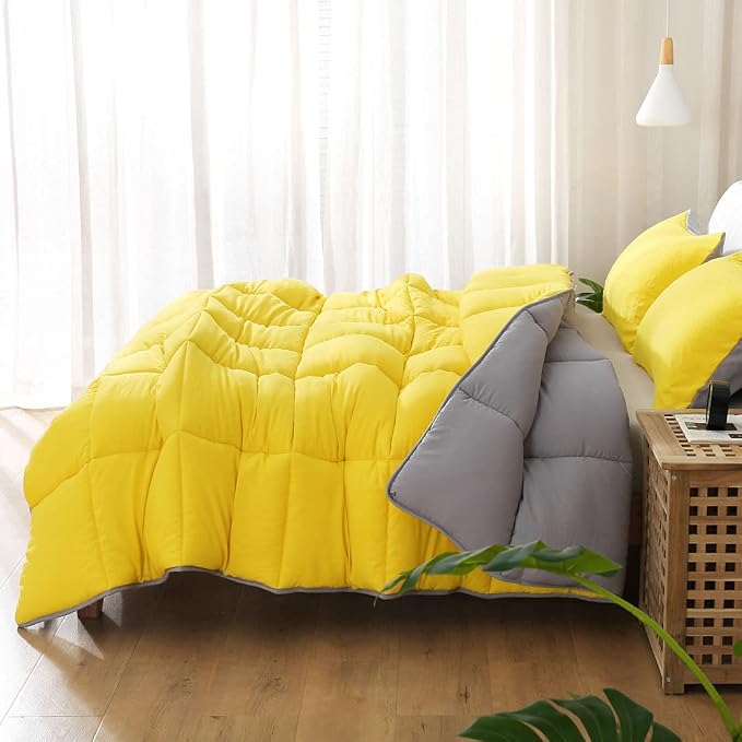 APSMILE Reversible Full/Queen Bed Comforter - All-Season Down Alternative Comforter, Ultra-Soft Cloud Fluffy Microfiber Quilt Duvet, Illuminating Yellow/Ultimate Gray