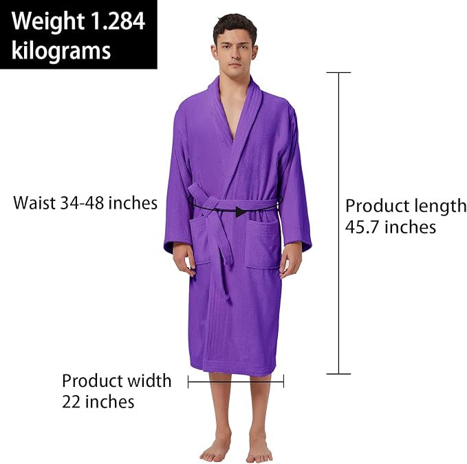 ZABER Bathrobe Mens,Pure Cotton Robe for Men,Thick Terry Cloth Bathrobe,Luxury Long Combed Men's Cotton Robe