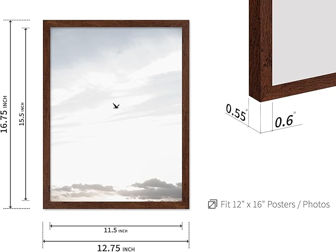 Monem Art Minimalist Bird in Sky Photography Print - Moody Nordic Landscape Art Poster - Wall Decor for Living Room, Bedroom or Office - 12x16 Brown Framed Wall Art by Mareike Bohmer