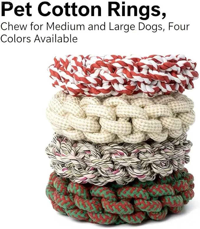 Pet Cotton Ring Dog Toy, Braided Rope Chew Ring for Medium and Large Dogs, 20x20x5cm, Durable Training Toy (Natural)