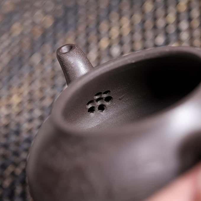 Zisha Teapot, Chinese Yixing Clay Handmade Teapot 6.7 Oz, Infuse Brew Kung Fu Loose Leaf Tea Maker -HantangShipiao,Black Clay