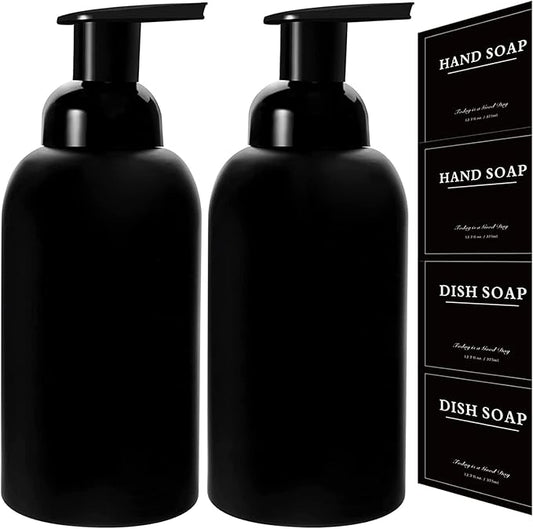 rejomiik 2 Pack Foaming Thick Glass Foam Hand Soap Dispenser for Bathroom or Kitchen Sink, 13 oz Pump Bottles for Hand soap, Body Wash, Matte Black