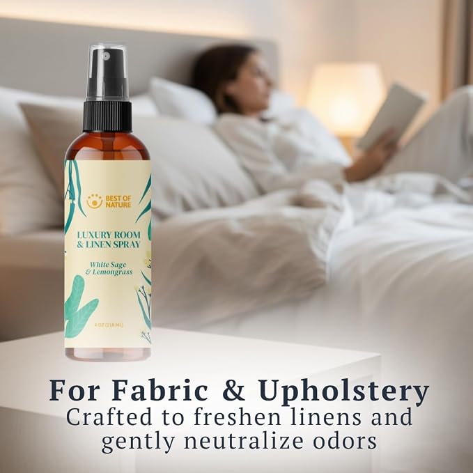 Best of Nature White Sage & Lemongrass Luxury Room & Linen Spray: 100% Natural Clearing Sage Spray for Freshening Rooms, Cleansing Energy, and Refreshing Linens - Pure Essential Oil Air Freshener