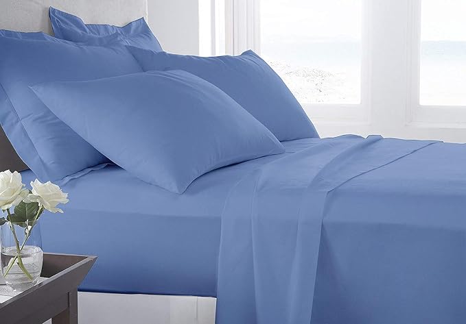 Organic Cotton Bed Sheets Set - 400TC King Size Ultra Sky Blue - 4 Piece Bedding - 100% GOTS Certified, Soft Silky Shiny, Luxury Finish Bedsheets - Fits 18" Deep Pocket Mattress