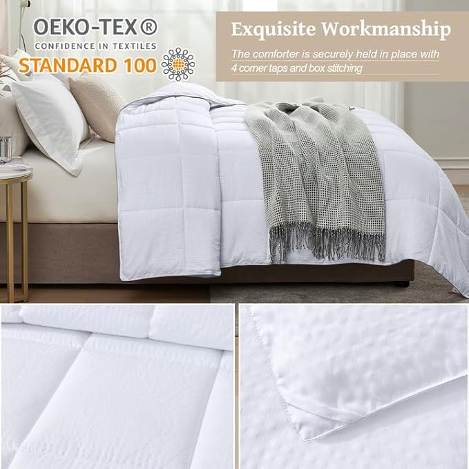 Homelike Moment Oversized Queen Comforter - White Duvet Insert Down Alternative Bed Comforter, Lightweight Bedding Comforters Oversize Queen Soft All Season with Coner Tabs White Square Embossed