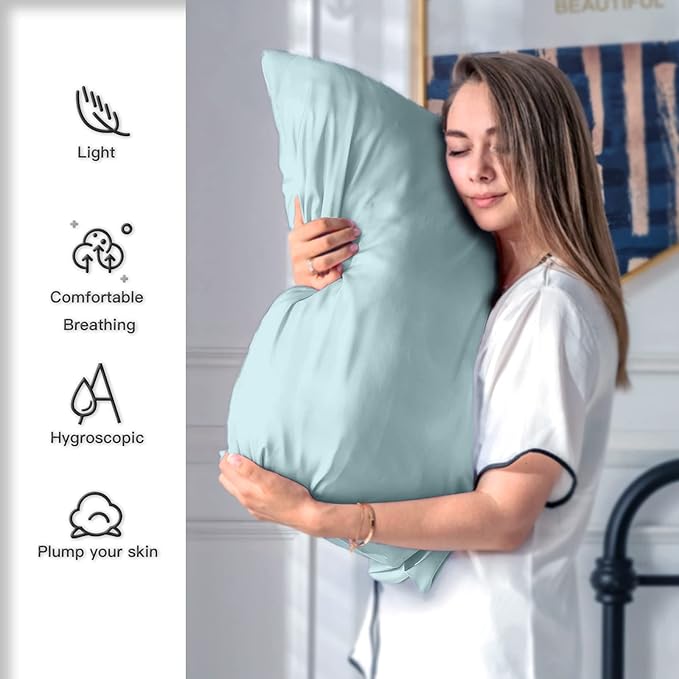 Mulberry Silk Pillowcase for Hair and Skin Pillow Case with Hidden Zipper Soft Breathable Smooth Cooling Silk Pillow Covers for Sleeping (Haze Blue, King, 1Pcs)