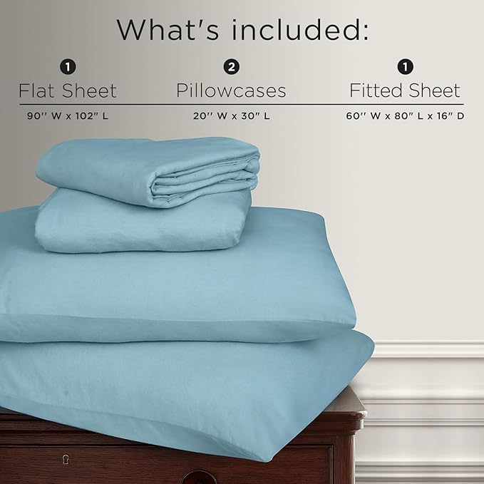 Briarwood Home® Flannel Sheet Set, 100% Organic Cotton, Six-Fold Brushed, Super Soft, Warm, Cozy, Deep Pocket Bedding with NanoTech Infuse for Added Durability and Lasting Comfort (Queen, Sky Blue)