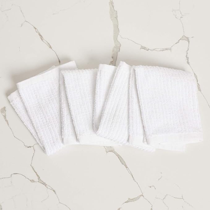 CASA COPENHAGEN Ribbed Bar Mop Towels - Pack of 24, 10"x10" 100% Cotton, Highly Absorbent & Durable Towels, Multipurpose Kitchen Towels for Home, Bar, Restaurant, Cleaning & More