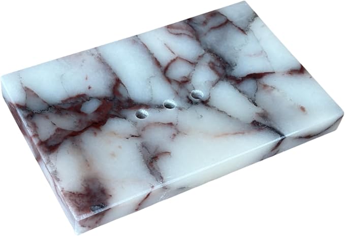 Natural Smooth Real Marble Soap Dish/Facial Sponge Holder/Bathroom Makeup Sponge Tray with Draining Hole (Calacatta Purple)