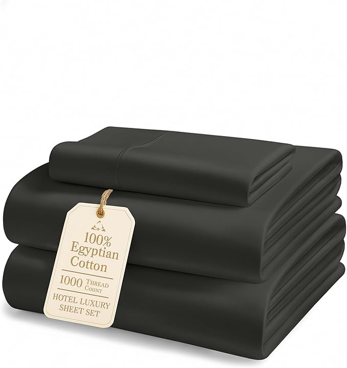 LANE LINEN 100% Egyptian Cotton Twin Sheet Set - 1000 Thread Count, Fully Elasticized Reinforced Seams Extra Deep Pocket Twin Sheet, No Pill Fade Resistant Cooling Bedding Sheet & Pillowcase - Black