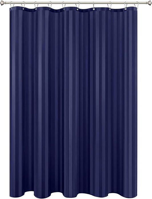 Biscaynebay Fabric Shower Curtain or Liner 72" by 72", Navy Water Repellent Damask Stripes Bathroom Curtains Machine Washable