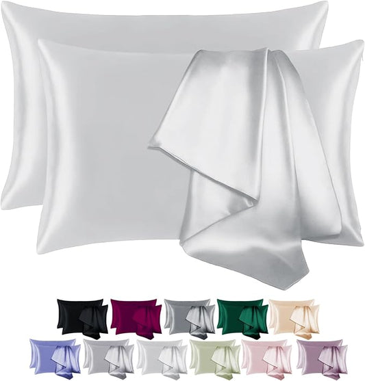 100% Mulberry Silk Pillowcase Set of 2 for Hair and Skin,with Hidden Zipper,Both Sides 19 Momme 600 Thread Count Natural Silk Pillow Cover,Soft Breathable Smooth (White, King 20''x36'')