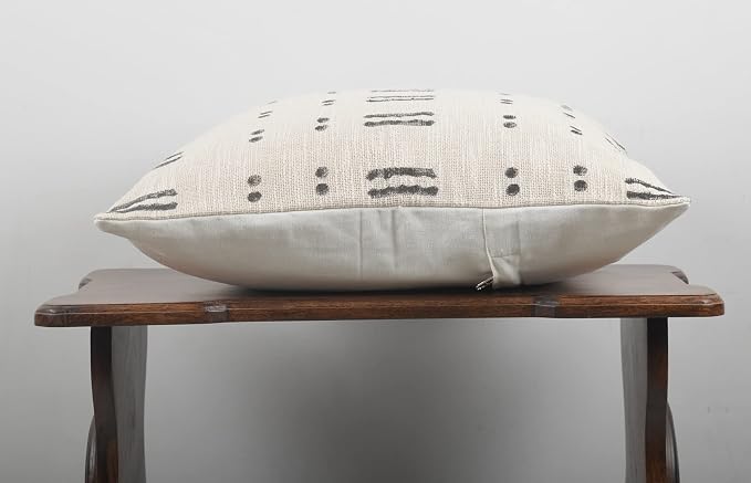 Trade Star Luxury Mud Cloth Square Pillow Cover Rustic Farmhouse Chair Pillowsham Handmade Sofa Pillow Cover for Room Decor (Ivory (Blossom), 18 X 18 Inch)