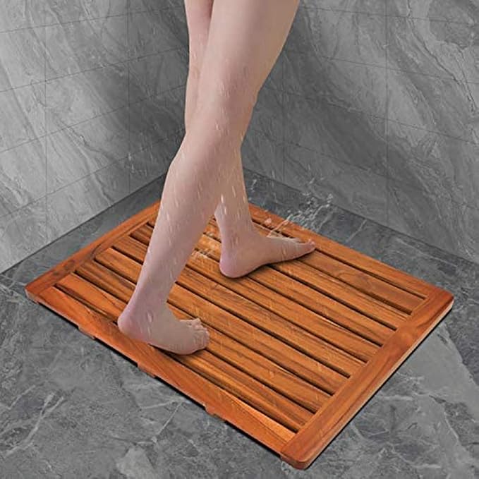 Utoplike (24"x18") Teak Wood Bath Mat, Shower Mats for Bathroom, Large for Spa Home or Outdoor