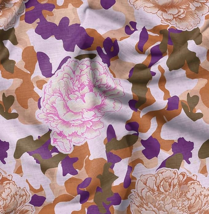 Soimoi Lightweight Velvet Fabric - Brown - Floral Print, Unstitched Material - 58" Wide, Perfect Fabric for Upholstery, Fashion and Craft Projects, 1 Yard