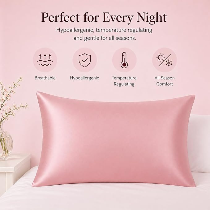 100% Mulberry Silk Pillow Cases King Size for Hair and Face Protection, Premium Hypoallergenic 22 Momme Silk Pillowcase Gift Set Made in USA, 1 Pack 20"x36" (King, Dusty Rose)