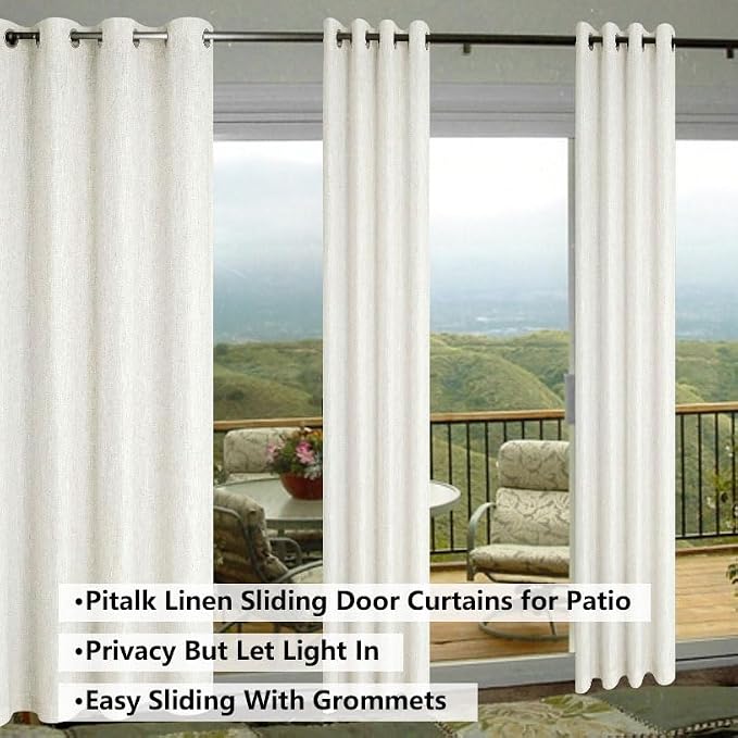 Pitalk Natural Linen Grommet Curtains for Living Room Semi Sheer Modern Farmhouse Neutral Cream Curtain Drapes Boho Living Room Curtains for Bedroom Picture Bay Window Set of 2 Panels 78 Inch Length