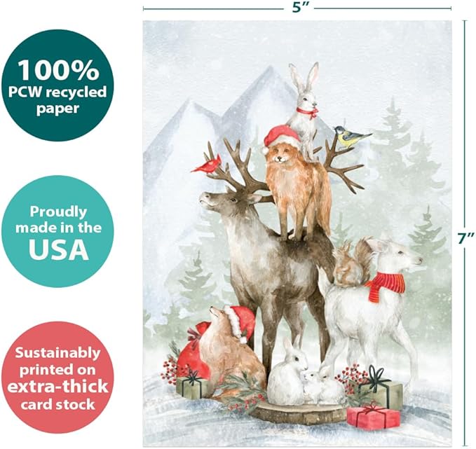 Tree-Free Greetings - Happy Holidays Greeting Cards - Artful Designs - 12 Cards + Matching Envelopes - Made in USA - 100% Recycled Paper - 5"x7" - Piled Wild Watercolor (HP60625)