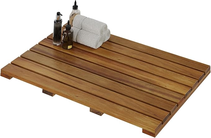 Solid Acacia Wood Shower Mat, Non Slip Bathroom Mat (26“×17", Large) Sturdy Floor Mat for Spa Home or Outdoor Shower, Easy to Clean, Quick Drying