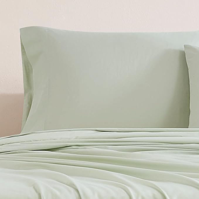 Linen Closet Luxury Cotton 144 Thread Count Organic Cotton Standard Pillowcases, Set of 2, Light Green