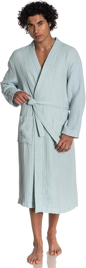 Muslin Unisex Bathrobe Women & Men, 100% Cotton Kimono Lightweight Robe | Long Robes Soft, Absorbent, Spa robes