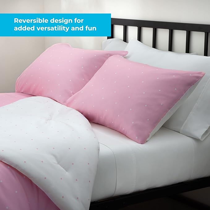 LINENSPA All Season Hypoallergenic Down Alternative Microfiber Comforter, Oversized Queen, Pink