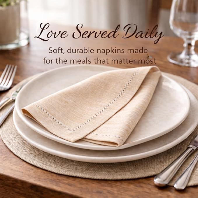 Chambray Slub Cloth Dinner Napkins Set of 6(20X20 in Linen) 100% Cotton Everyday Use Premium Quality Over Sized Cloth Napkins with Mitered Corners Ultra Soft Durable Hotel Quality