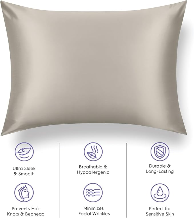 Tafts Silk Pillow Cases - 22mm 100% Pure Mulberry 6A Silk Pillowcase for Hair & Skin with Zipper Closure, Cooling, Natural, Organic, Double Sided Pillow Case (Taupe, Queen 20x30 1pc)
