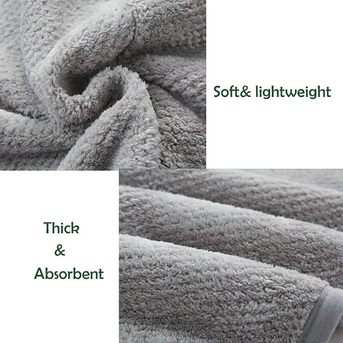M-bestl 2 Pack Hair Towel Wrap,Absobent Hair Drying Towel with Buttons, Microfiber Hair Towel Wrap to Dry Hair Quickly (Beige&Gray)